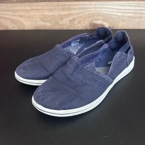 Clarks Cloudsteppers Womens Navy Blue Canvas Slip On Sneakers Shoes Casual 6.5